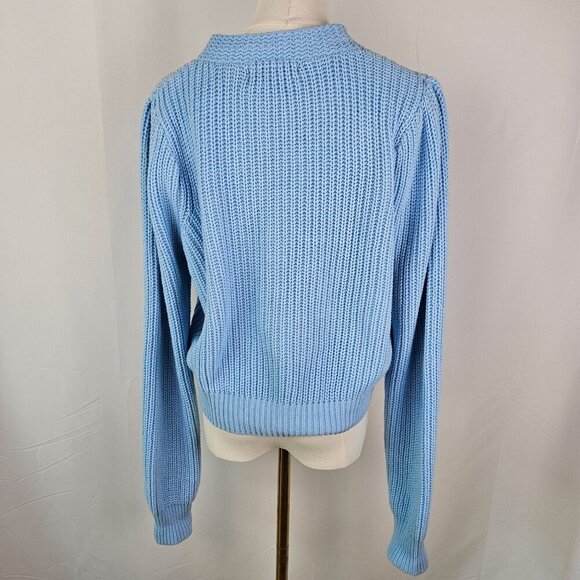 Moon & Madison Light Blue Button-Up Knit Cropped Cardigan Sweater Large - Picture 4 of 10